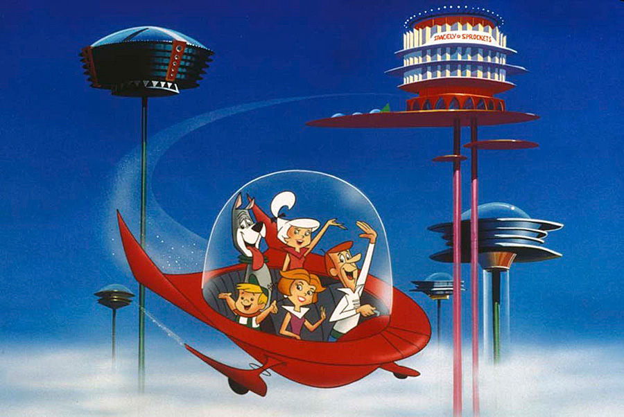 Dibujos animados The Jetsons o Los supersónicos, inspirados en el estilo retro futurista afin a la arquitectura Googie Dibujos animados The Jetsons o Los supersónicos, inspirados en el estilo retro futurista afin a la arquitectura Googie
