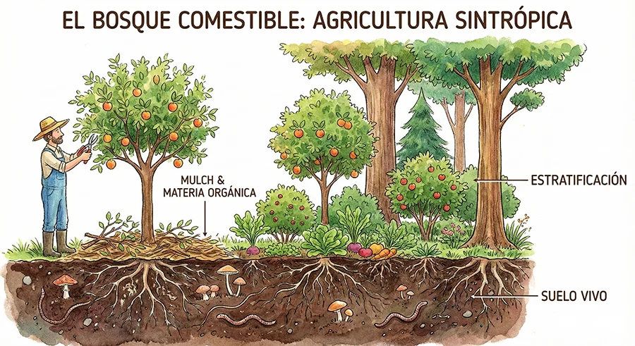 Agricultura Sintrópica, infografía 1. El bosque comestible.