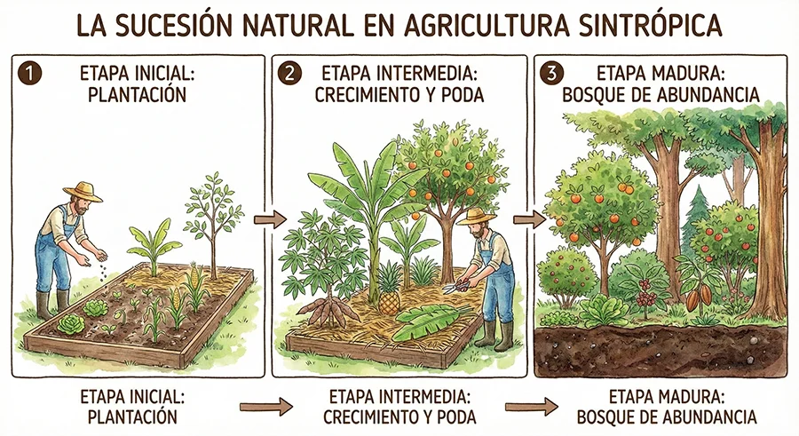 Agricultura Sintrópica, infografía 2. La sucesión natural.