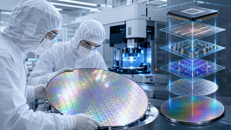 Fabricación de semiconductores, sala limpia o wafer